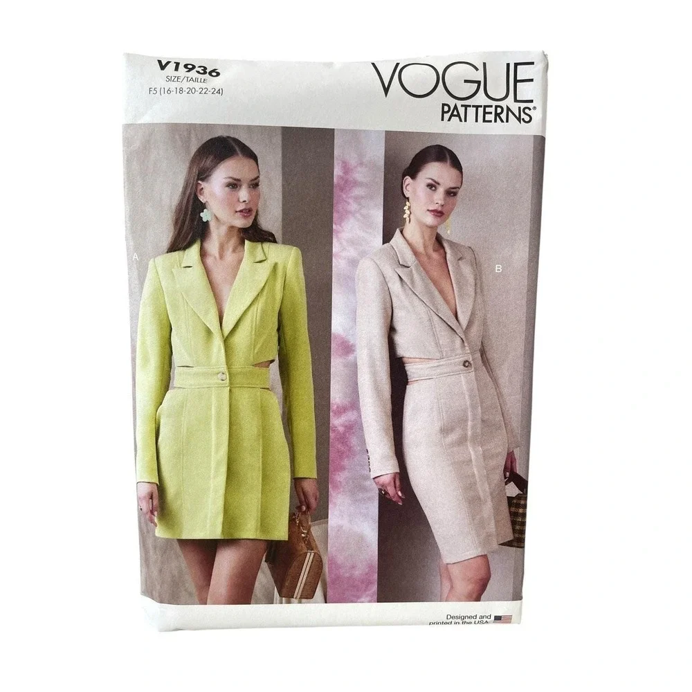 Vogue V1936 Blazer Dress Mini Midi Cut Out Waist F5 16-24‎ Modern